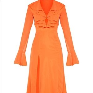 Bright Orange Plunge Frill Maxi Dress